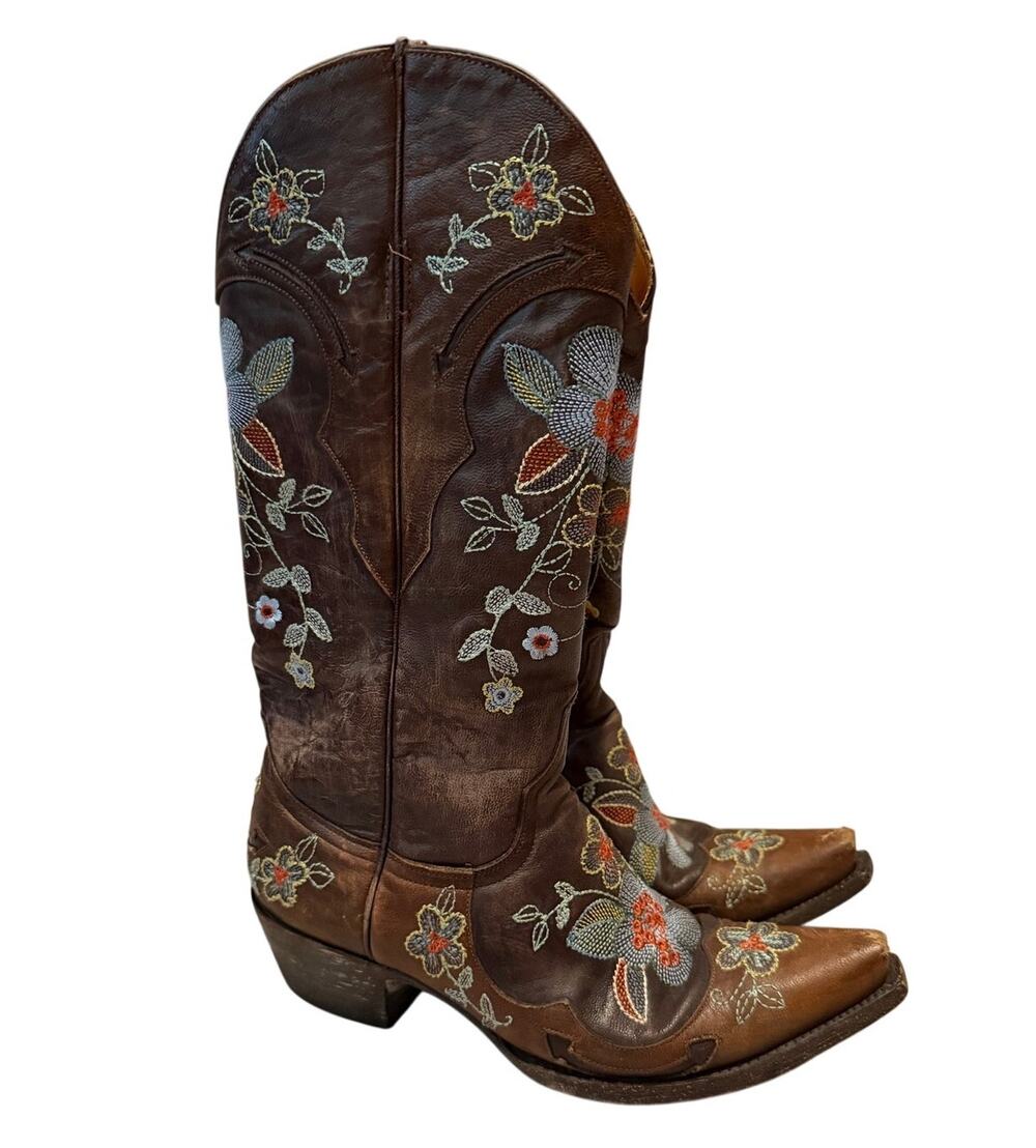 Old Gringo Bonnie Distressed Brown Embroidered Cowboy Boots 7 B